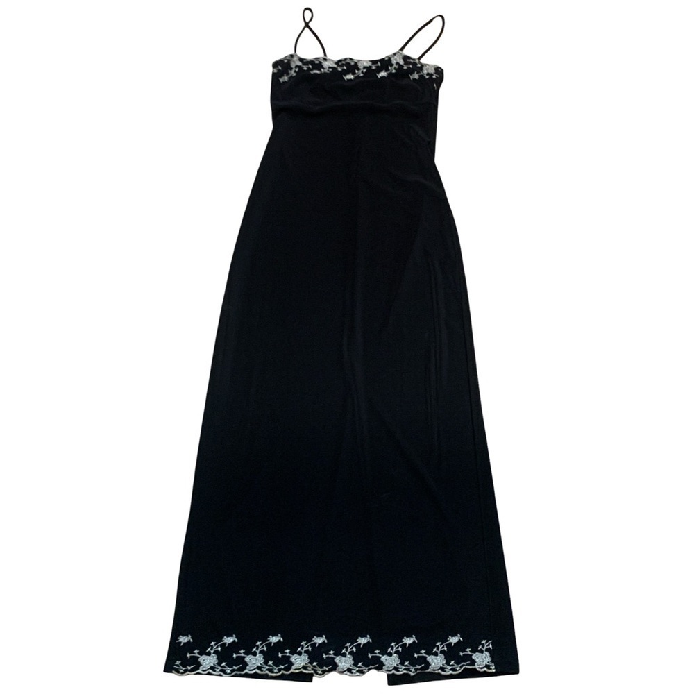 Y2K Vintage City Triangles Black Maxi Dress silver Accents medium Babydoll party